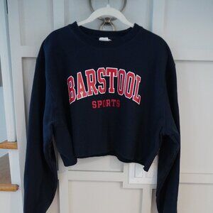 Barstool Sports Women's Cropped Champion Reverse Weave Hoodie Navy Blue Large